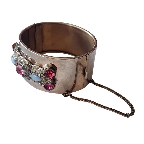 Deco Inspired Vintage Rhinestone Wide Bangle Bracelet (A4806) - Picture 2 of 5